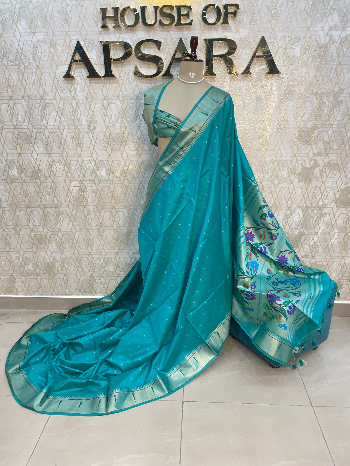 Sea Green Raw Silk Paithani Work Saree 71
