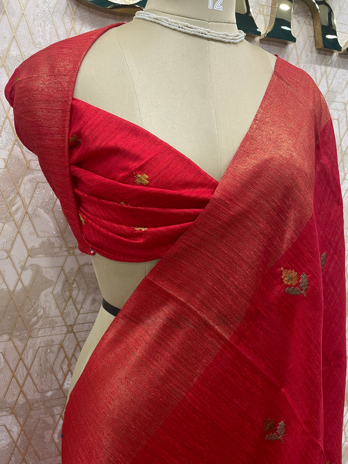 Red Tussur Petite Embroidery Saree 21