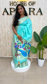 Rama Blue Raw Silk Paithani Work Saree 71