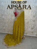 Yellow Handwork Stitched Blouse Designer Party Saree 55