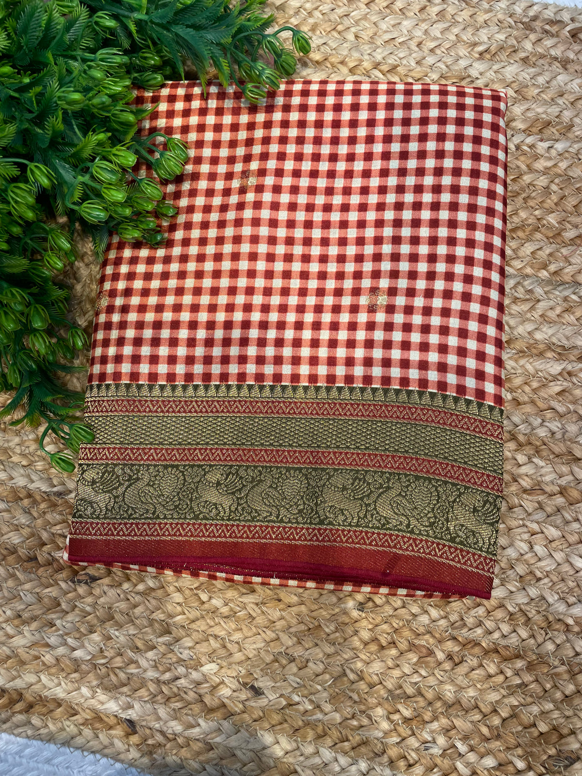 Red n Green Soft Silk Vintage Saree 300