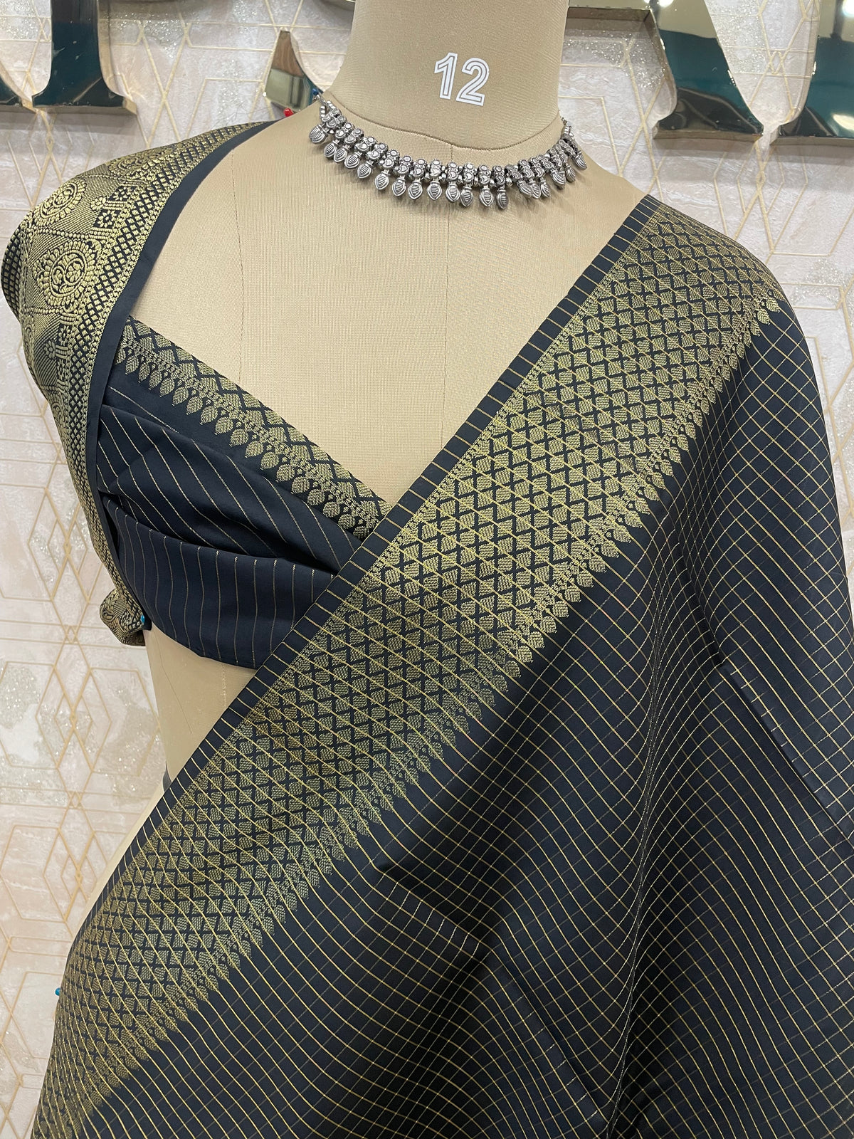 Black Tissue Checks Saree 54