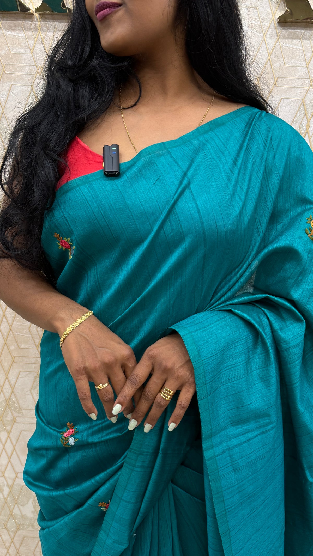 Teal Blue Knot Work Matka Tussar Saree 28