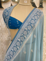 Blue With Silver Zari Semi Chiffon