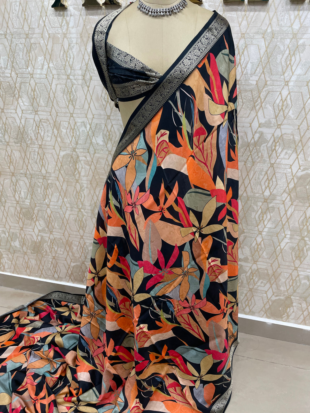 Black Soft Crepe Digital Print Saree 48
