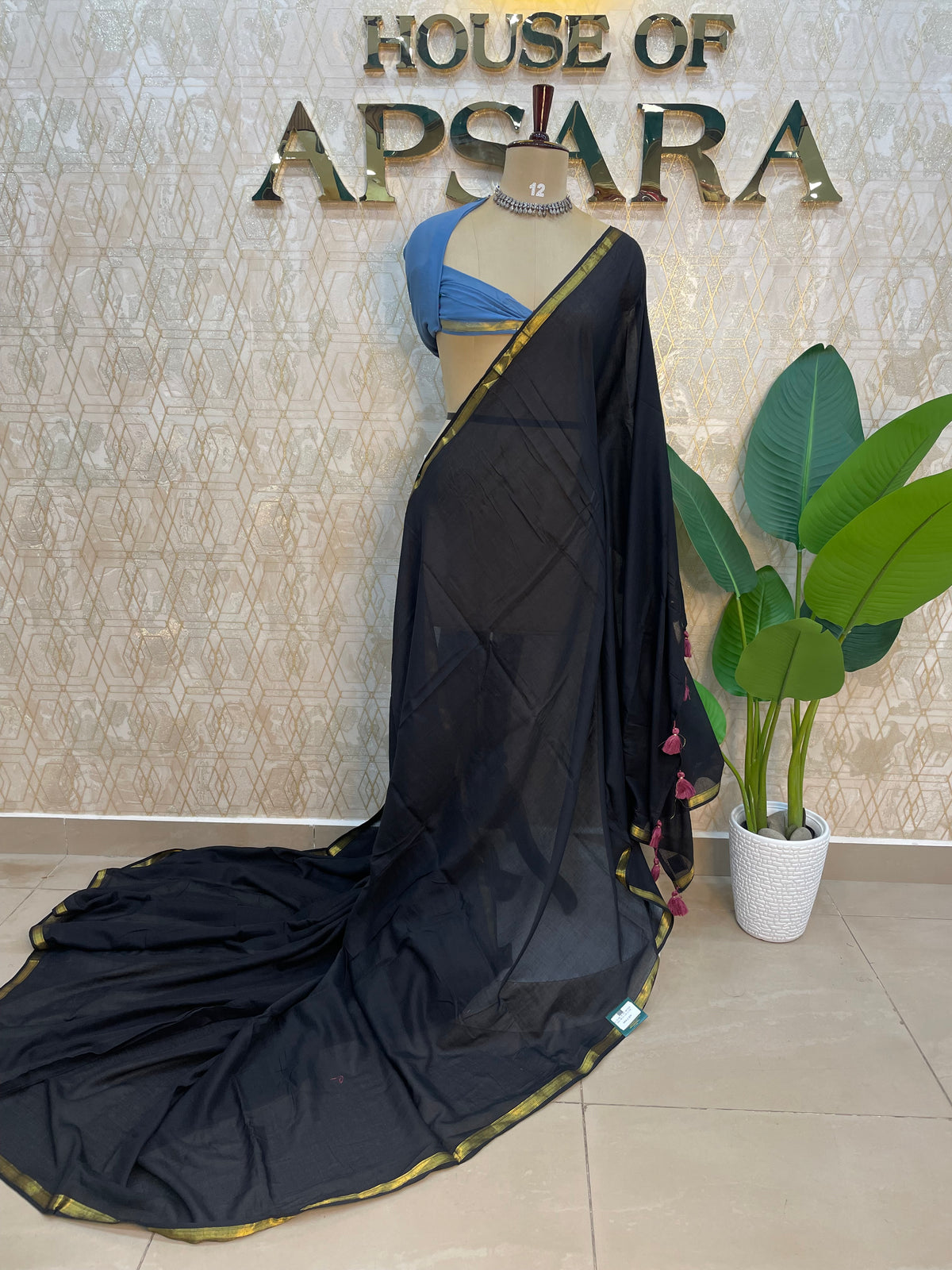 Black n Blue Mul Cotton Saree 101