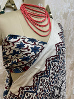Cream Pure Modal Silk Ajrak Print Saree 05