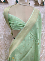 Pista Green Banarasi Soft Crepe Saree 33