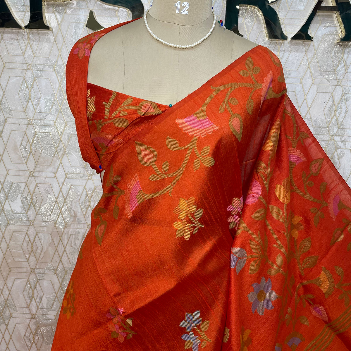 Orange Tussar Jamdani saree 318