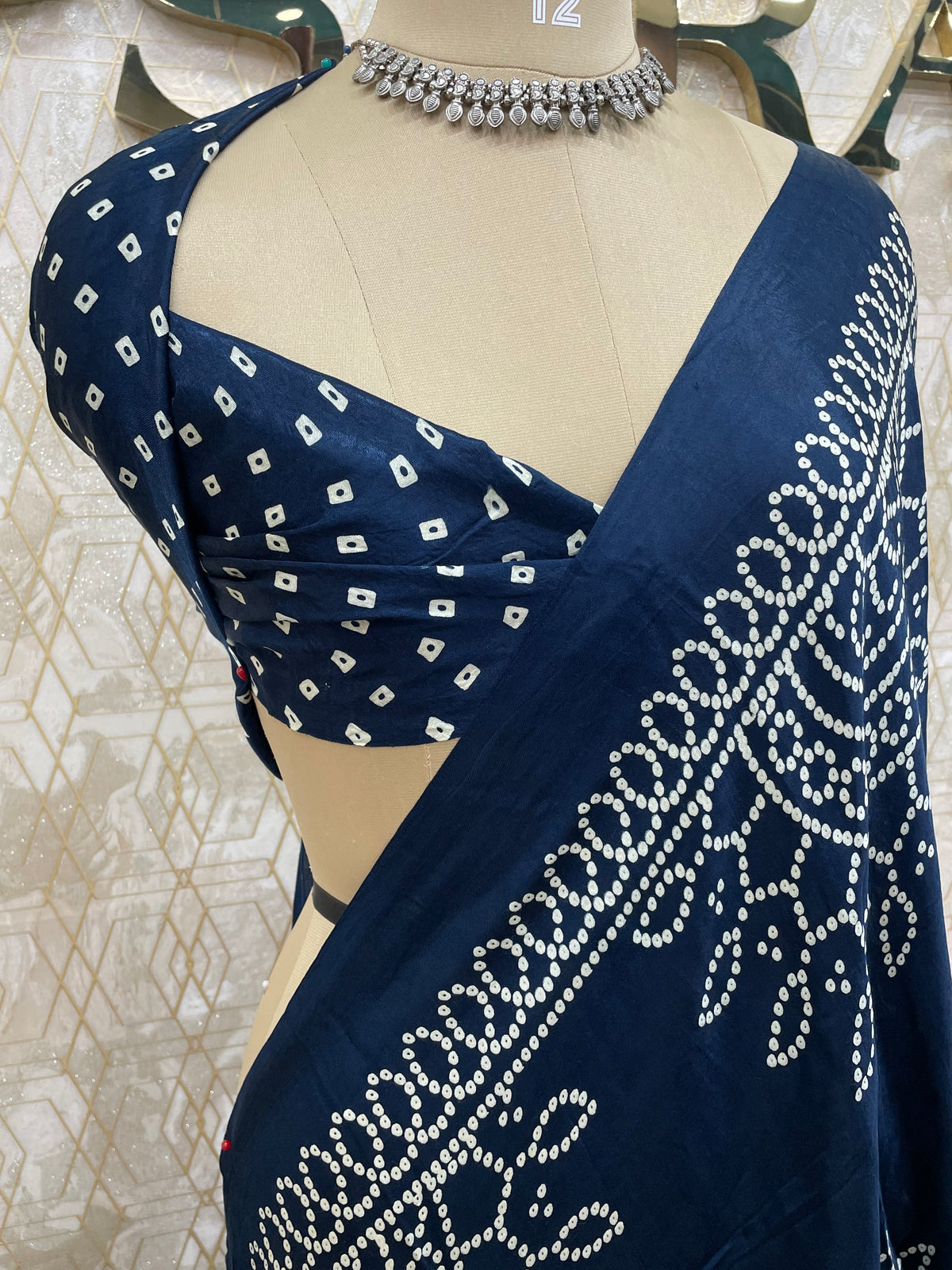 Navy Blue Bandhini Semi Modal Silk Saree 42
