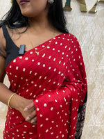 Red Pure Modal Silk Bandhini With Mirror Saree 05