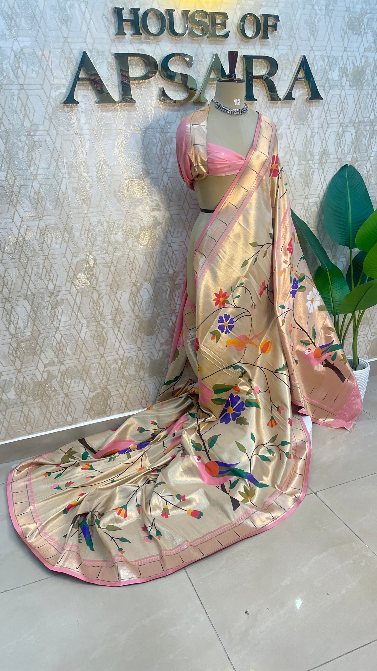 Gold n Pink Paithani Tissue Saree 100