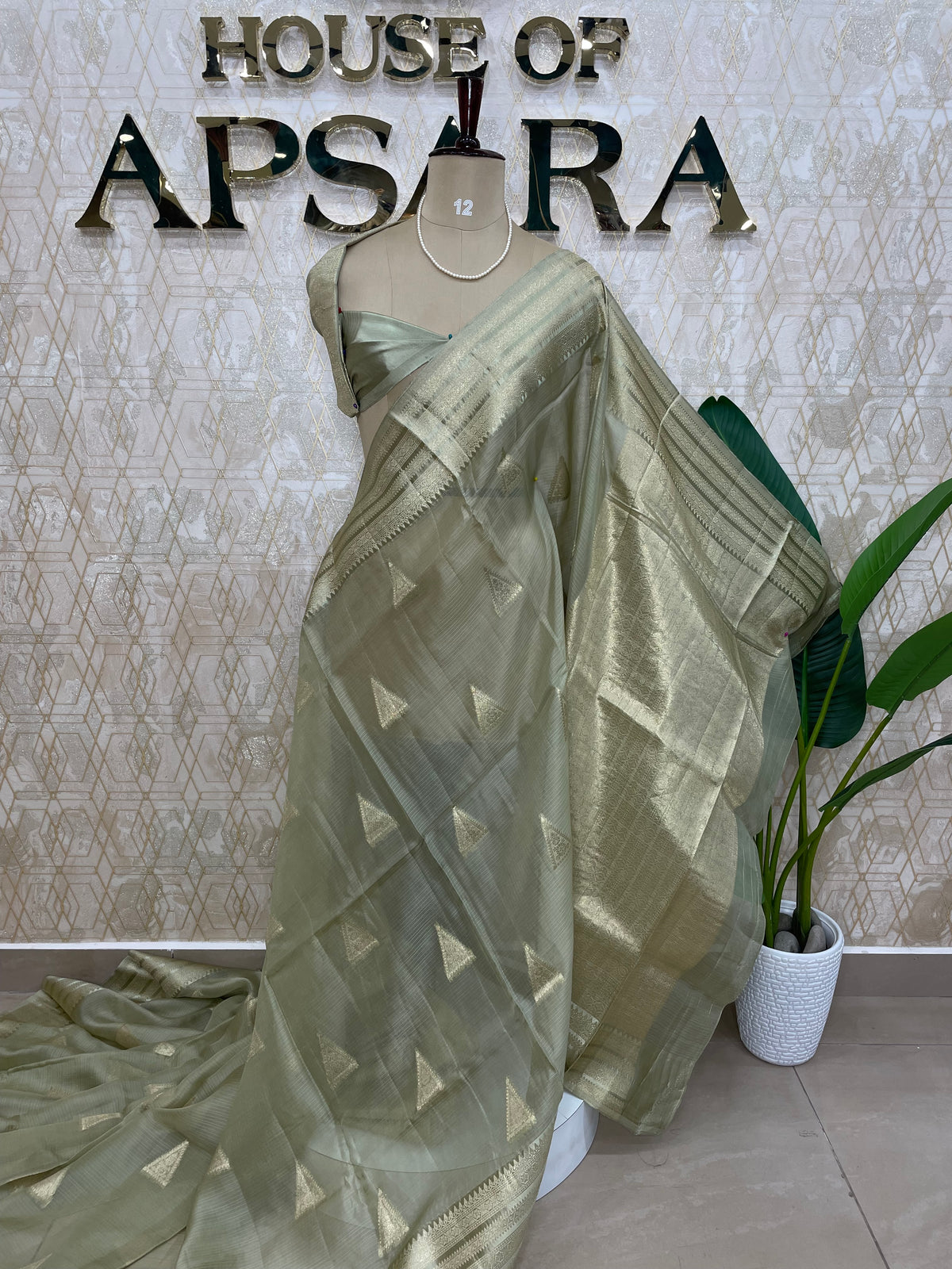 Mint Green Crepe Kota checks saree 309