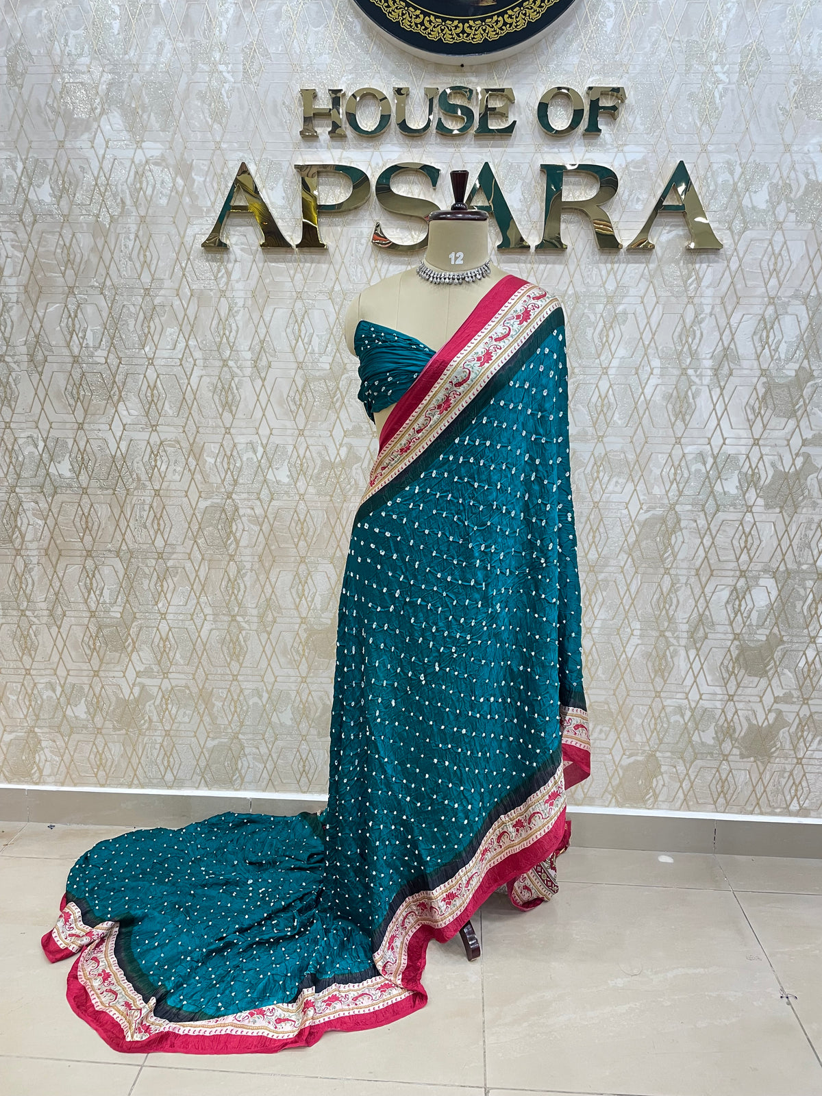 Rama Green Pure Modal Silk Bandhini With Kalamkari Print Saree 05