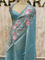 Blue Tissue Embroidery Work Saree 17
