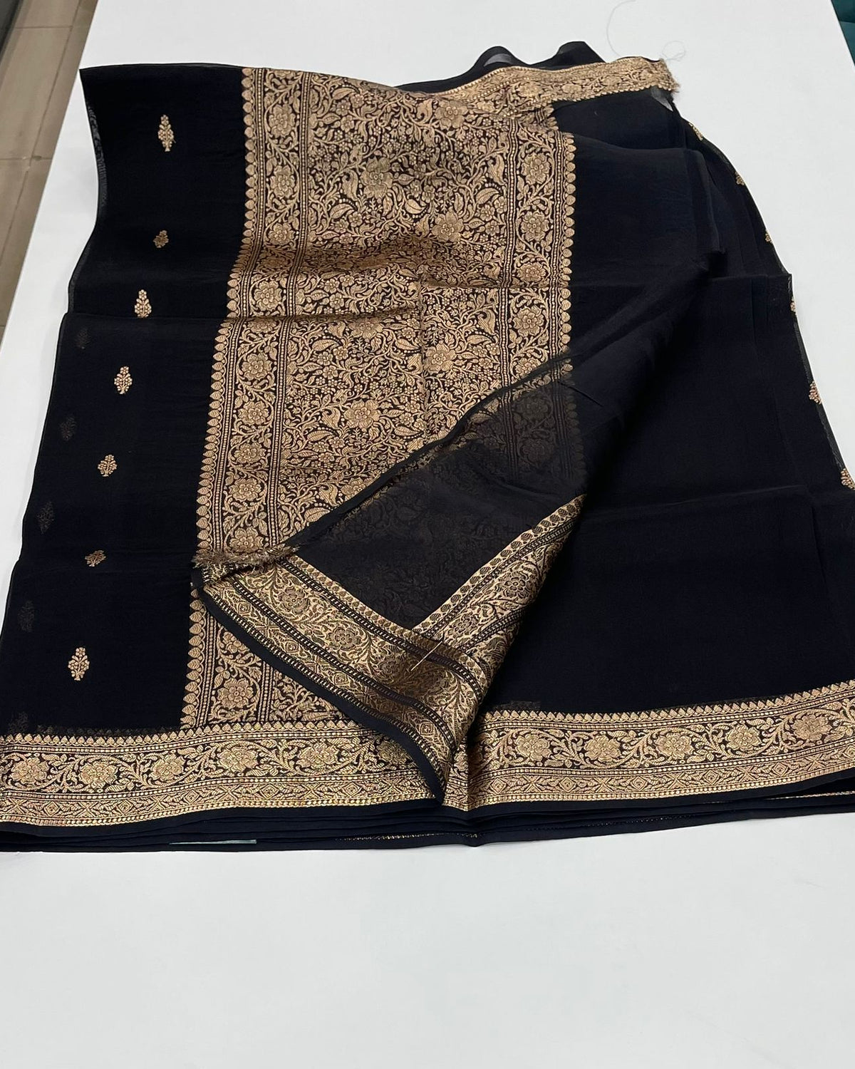 Black Pure Kora Designer saree 02