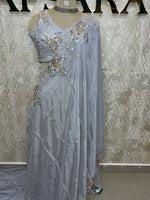 Grey Handwork Stitched Blouse Designer Party Saree 55