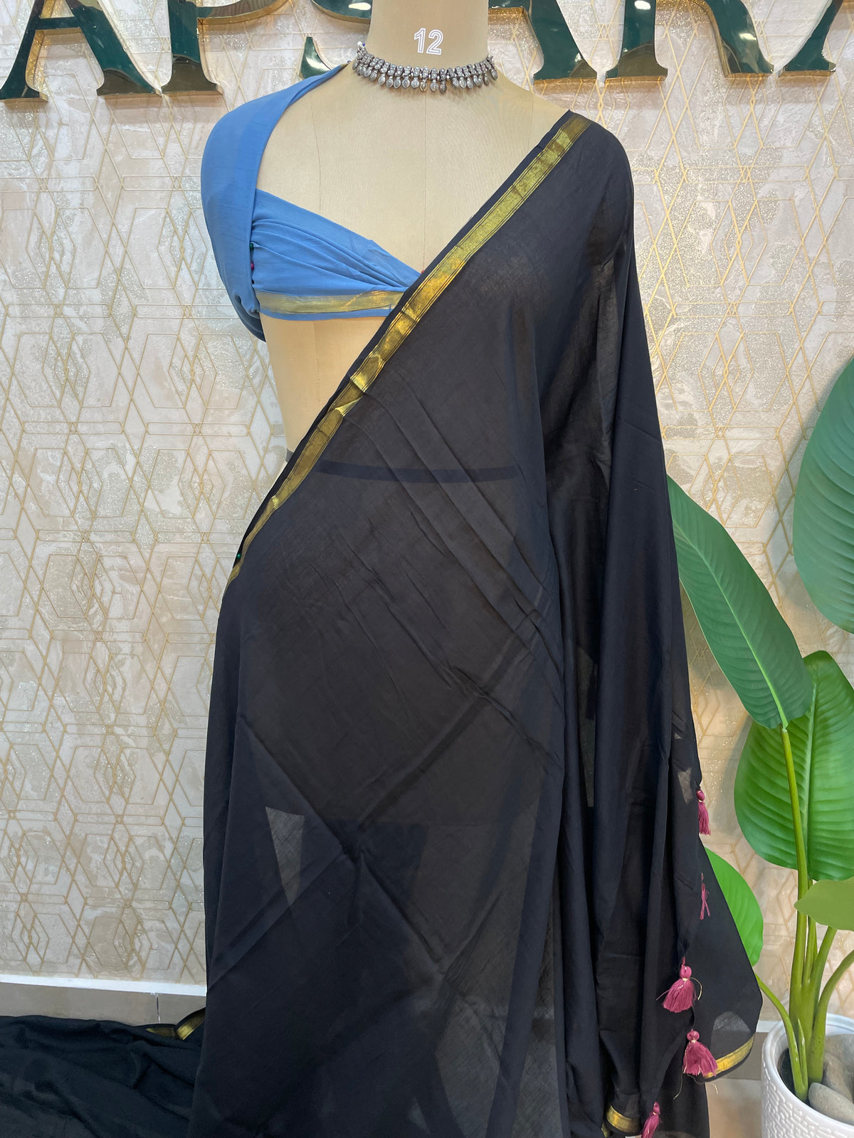 Black n Blue Mul Cotton Saree 101