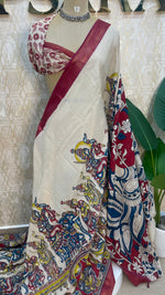 Cream n Pink Pen Kalamkari Saree 104