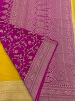 Yellow n Pink Pure Banarasi Crepe Saree 03