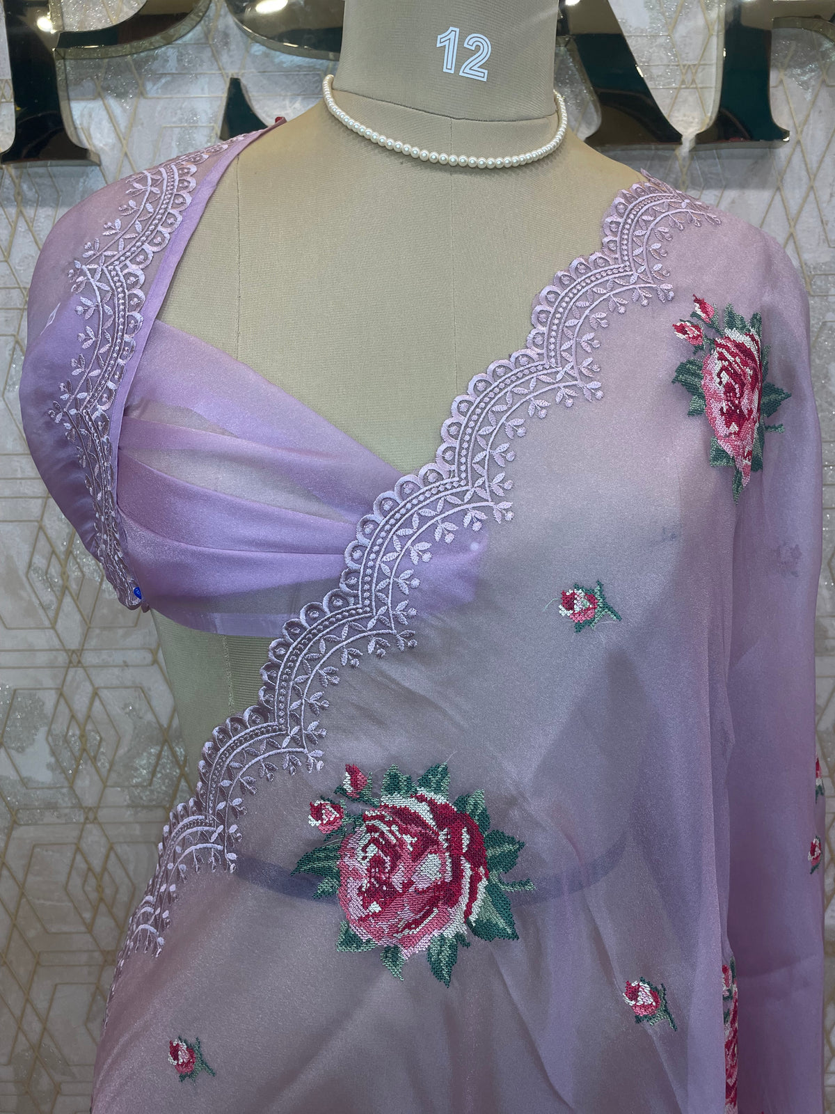 Lilac Soft Organza CutWork With Embroidery Saree 40