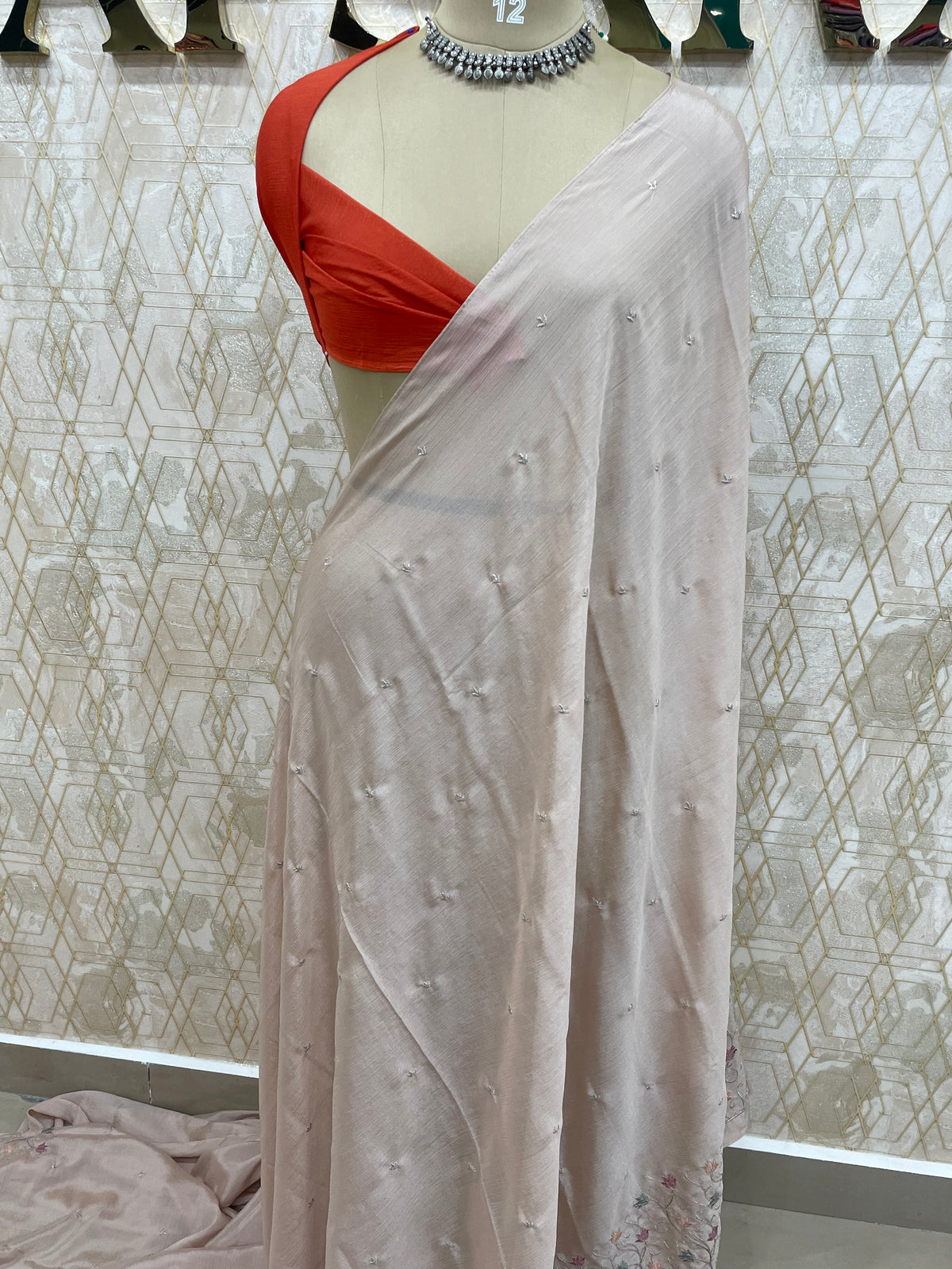 Beige Chinon Zari Embroidery Saree 44