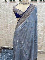 Grey Chinon Banarasi Border Saree 24