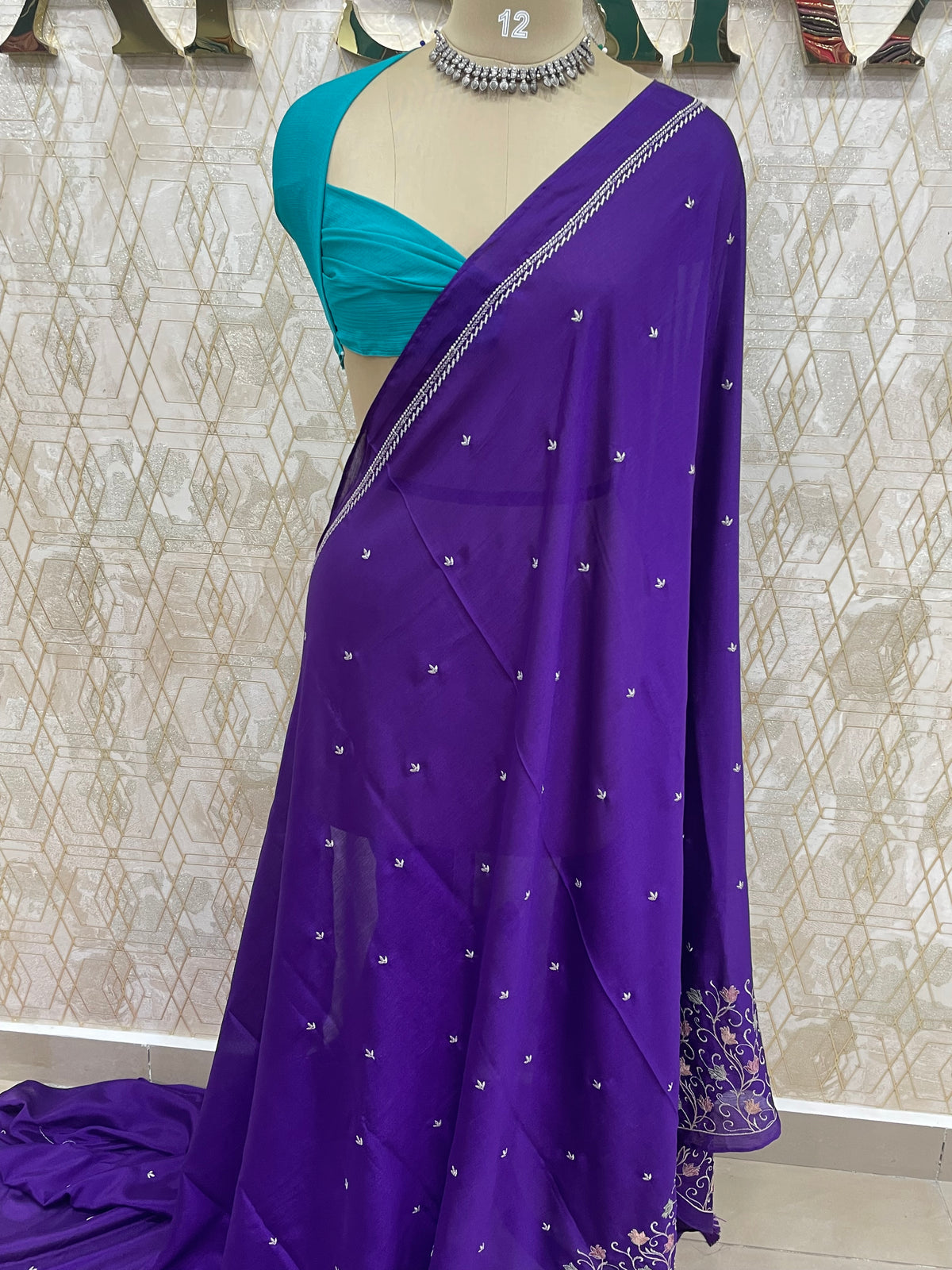 Purple Chinon Zari Embroidery Saree 44