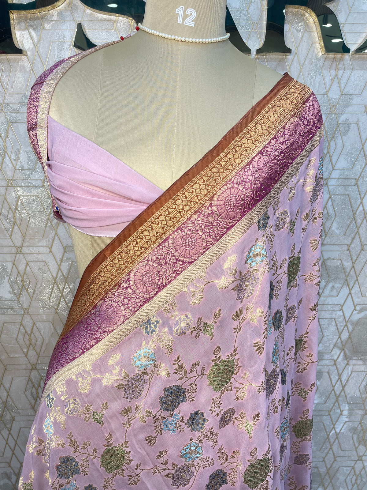 Pastel Pink Banarasi Georgette Saree 26
