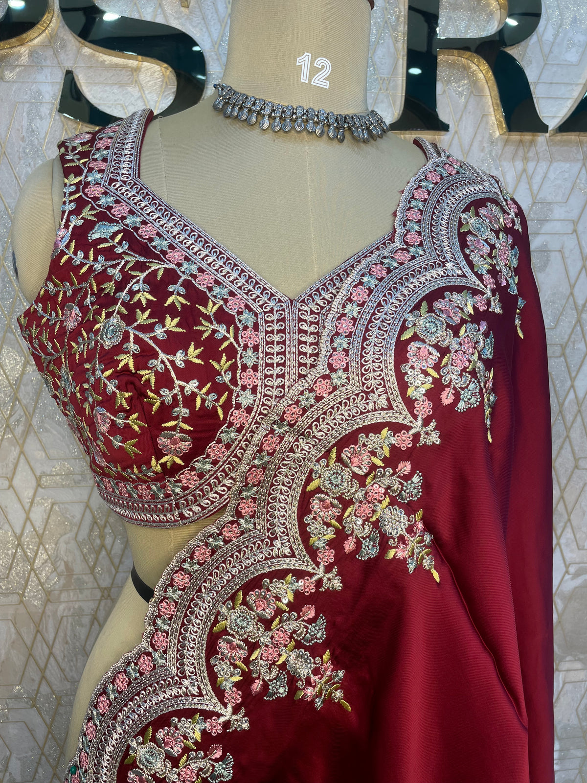 Maroon Handwork Stitched Blouse Designer Party Saree 55