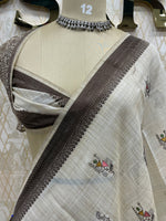 Cream n Brown Lenin Saree 52