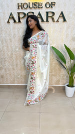 White Soft Tissue Embroidery Saree 17
