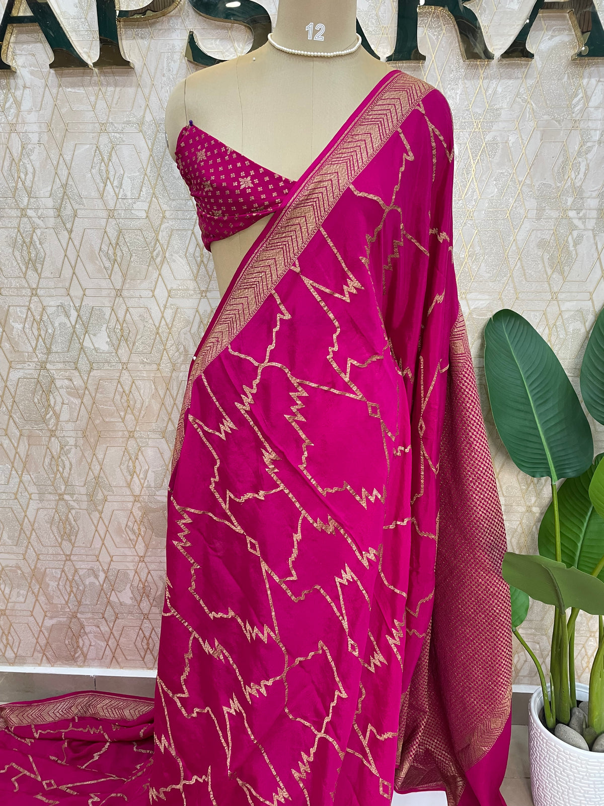 Pink Pure Banarasi Crepe Saree 03