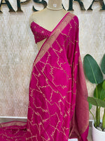 Pink Pure Banarasi Crepe Saree 03