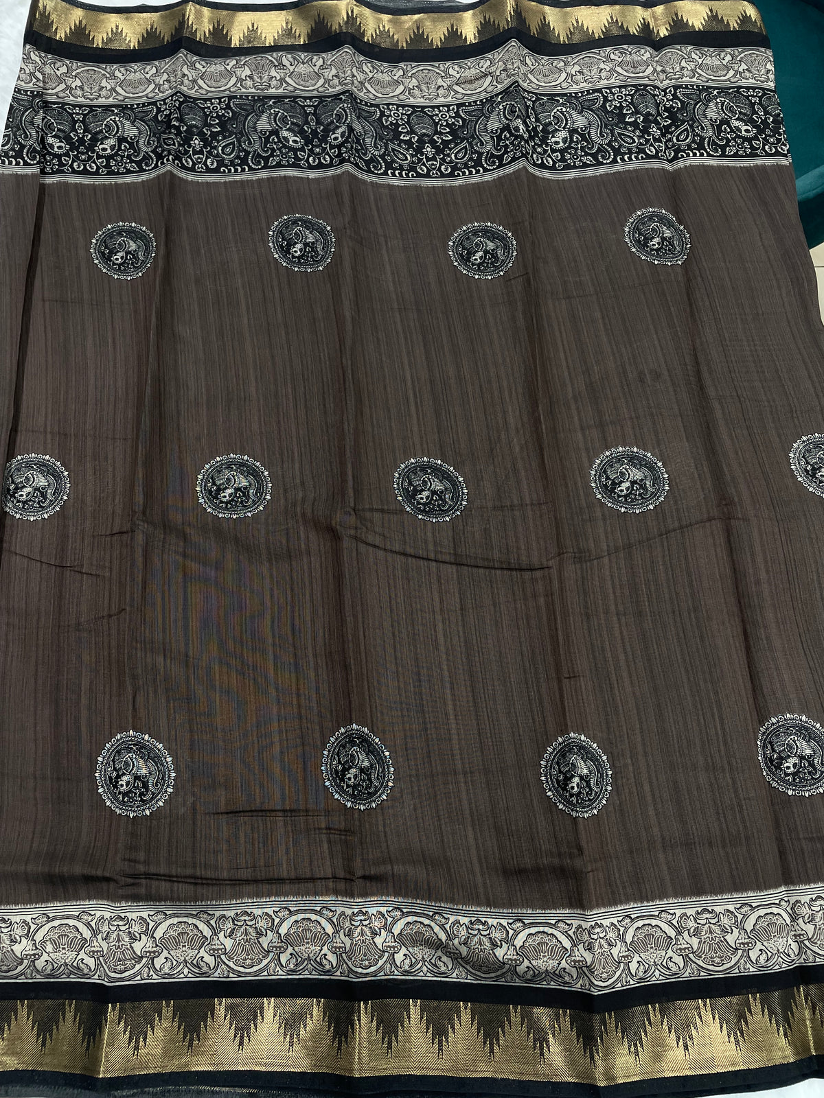 Dark Brown n Black Mangalgiri Cotton Silk Saree 13