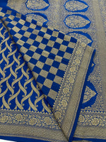 Peacock Blue Pure Banarasi Crepe Self Saree 03