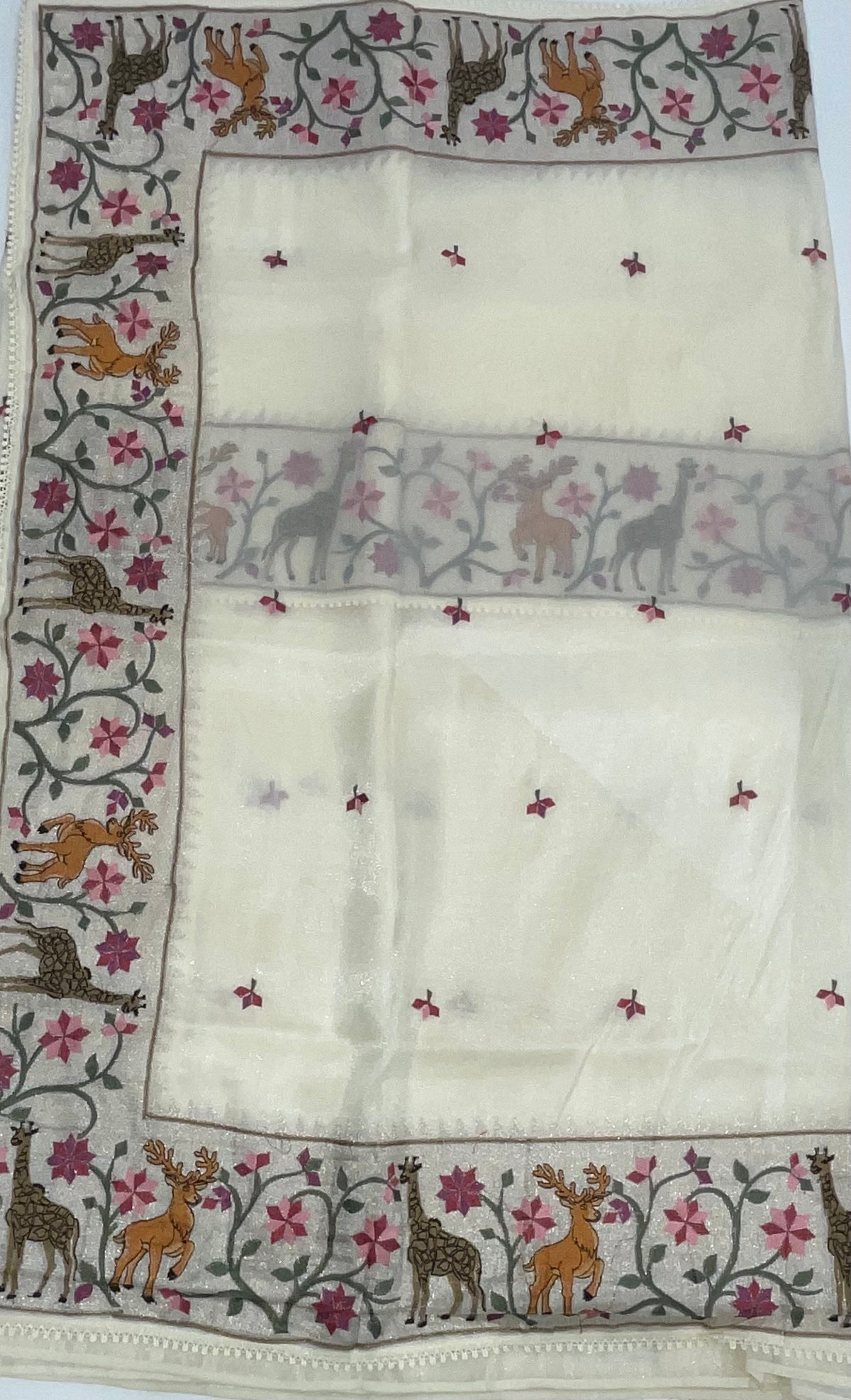 White Soft Tissue Embroidery Saree 17