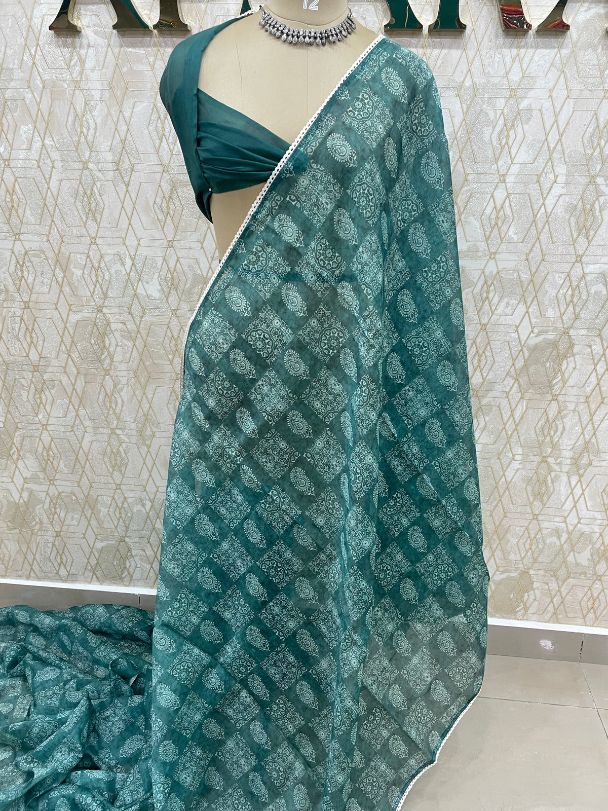 Green Soft Cotton Block Print Saree 46