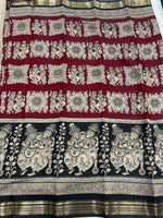 Black n Maroon Pure Mangalgiri Cotton Silk Saree 13