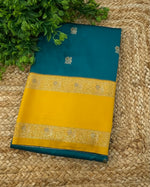 Peacock Blue n Yellow Semi Silk Saree 42