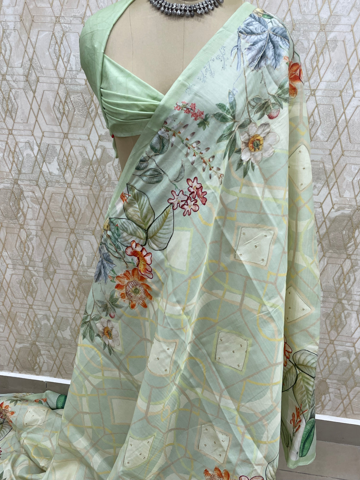 Pista Green Soft Tussur Aari Work Saree 38