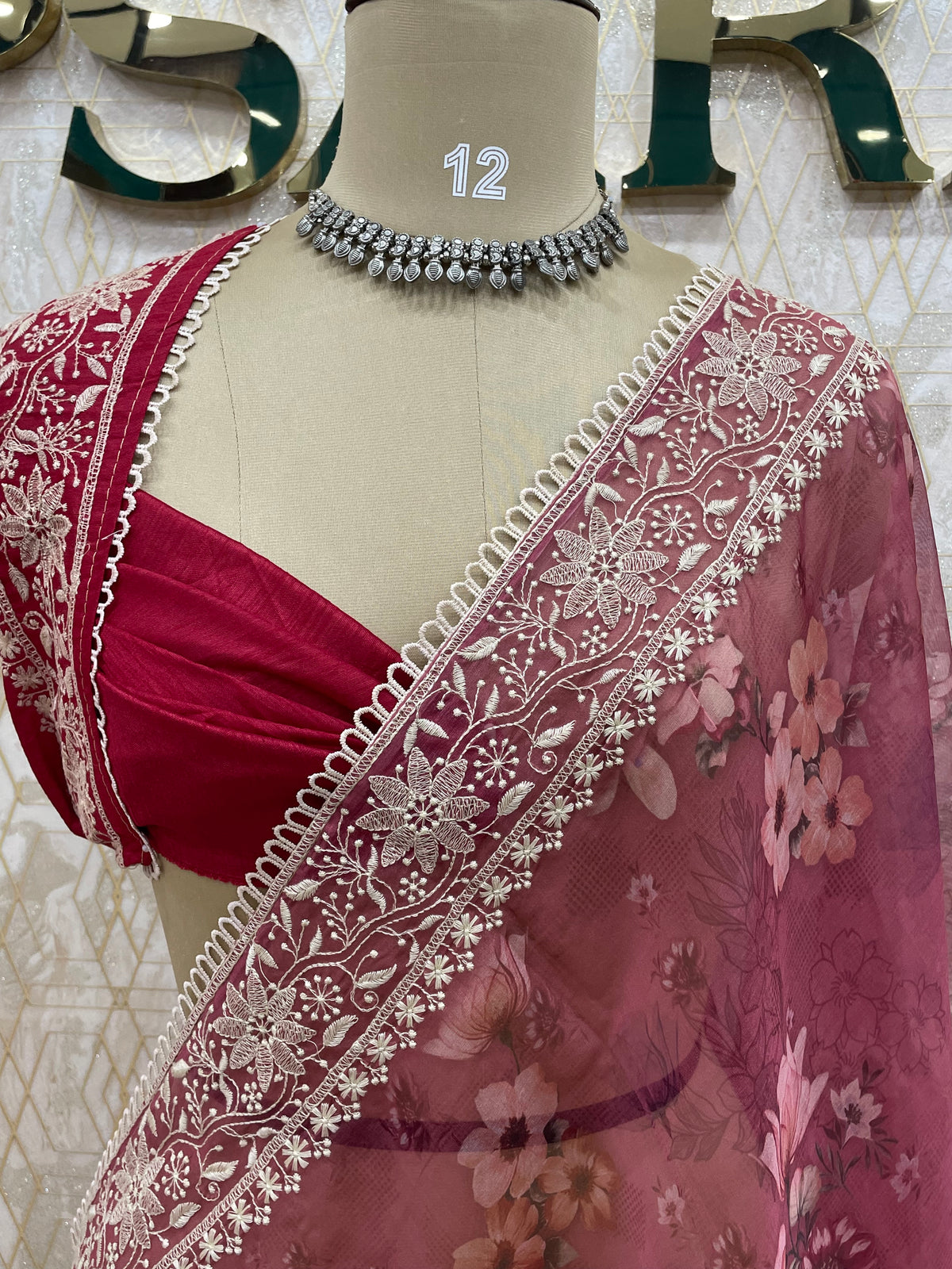 Pink Soft Organza Embroidery Saree 49