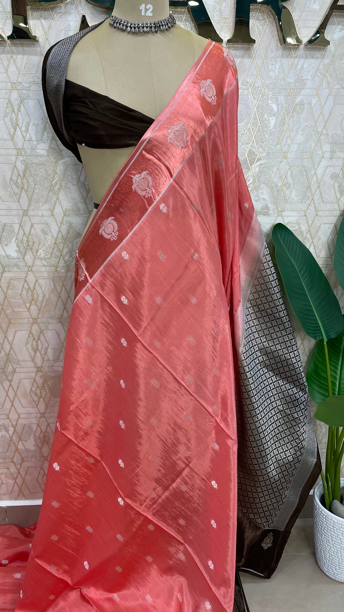 Peach n Brown Matka Silk with Satin Border Saree 14