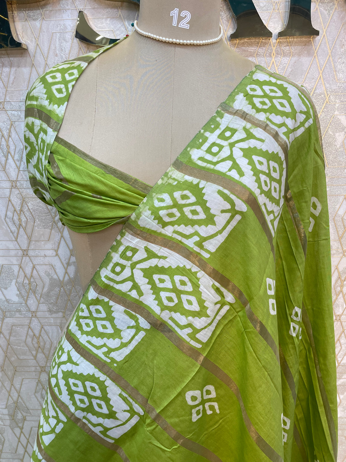 Pista Green Assam Silk Batik Print Saree 23