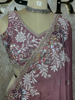 Onion Pink Handwork Stitched Blouse Designer Party Saree 55