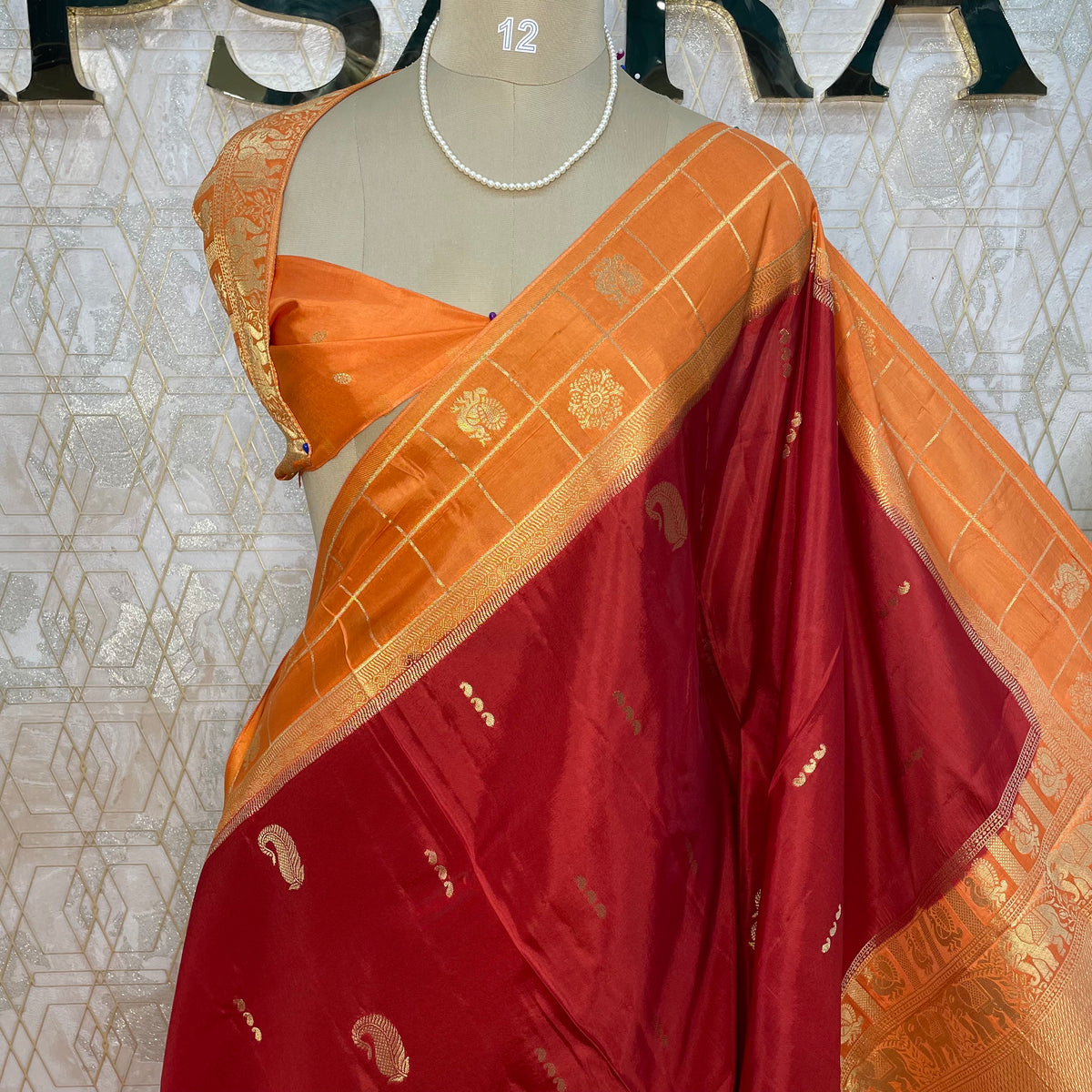 Red n Orange Dola Crepe Vintage Border Saree 310