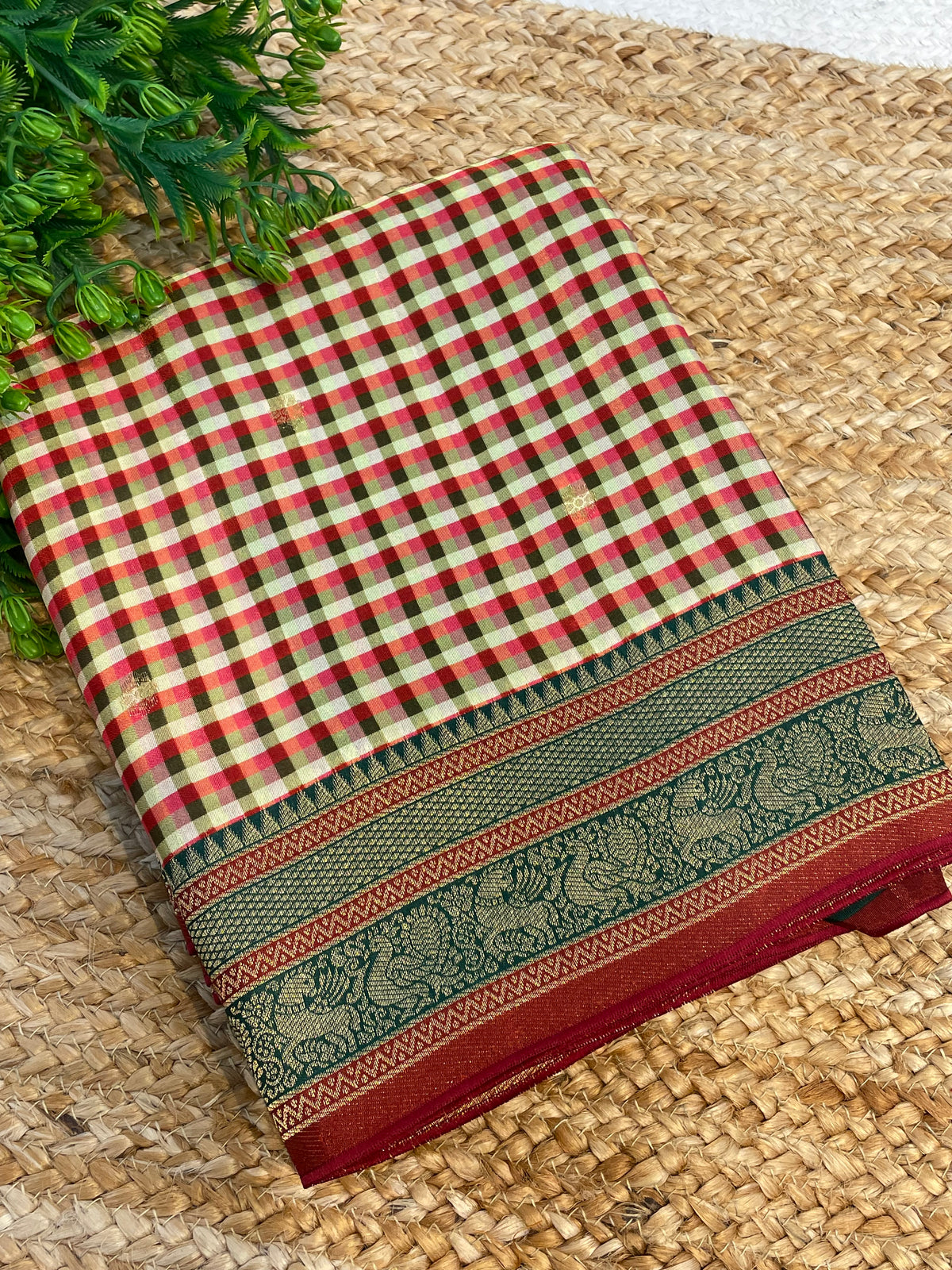 Red n Green Soft Silk Vintage Saree 300