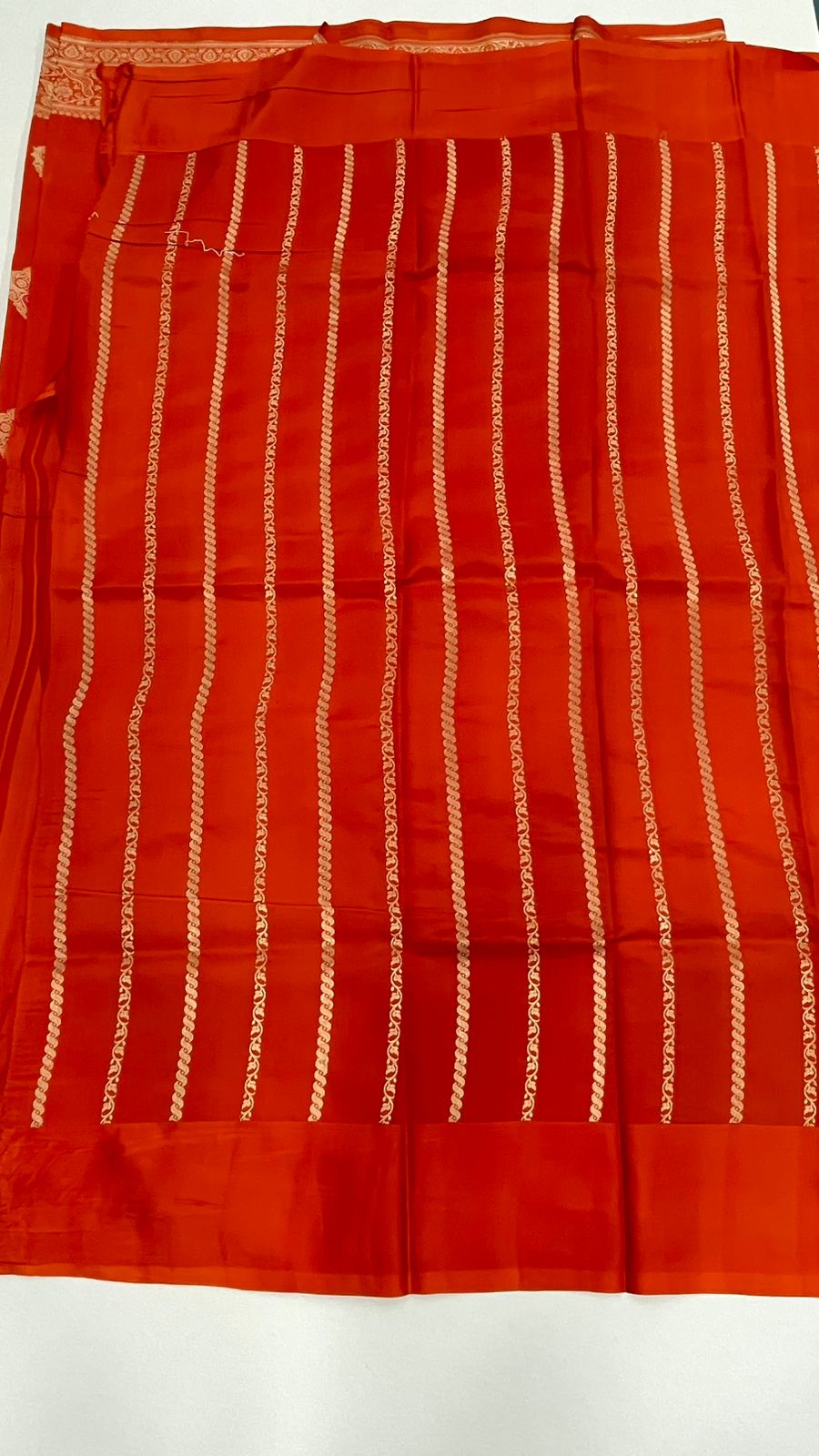 Orange Pure Katan Big Butta Designer saree 02