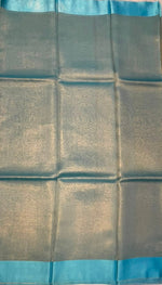 Gold n Blue Pure Tissue Organza Saree 11