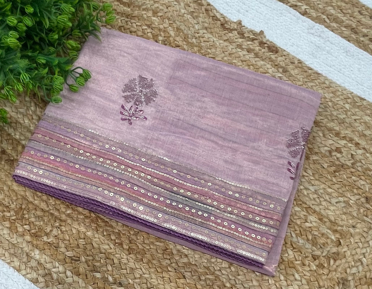 Onion Pink Soft Tissue Sequence Work Saree 17